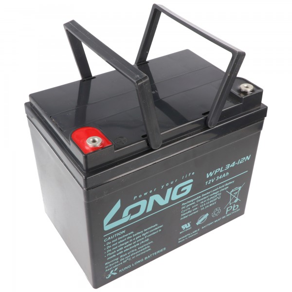 Batterie plomb-polaire Kung Long WPL34-12N F6 Longlife, 12V, 34Ah, filetage interne M5
