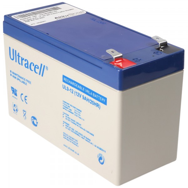 Batterie au plomb Faston Ultracell UL9-12 12V 9Ah 6.3mm Batterie au plomb AGM