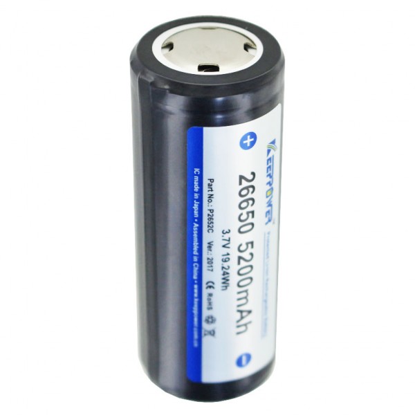 Keeppower 26650 - 5200mAh, 3.6V - 3.7V Li-ion batterie protégée par PCB