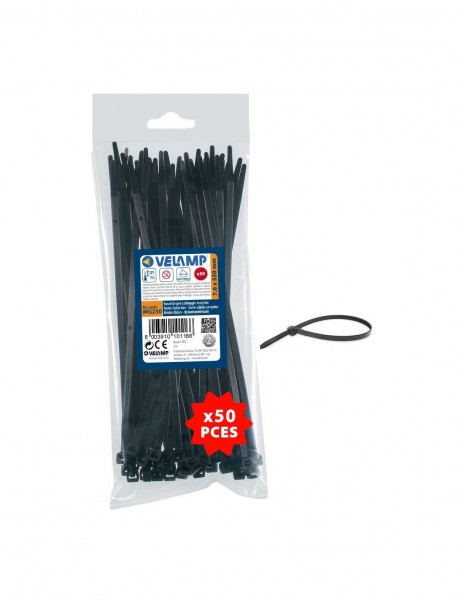 Serre-câbles Velamp en nylon. Le noir. 7.6x550 - 50 pièces