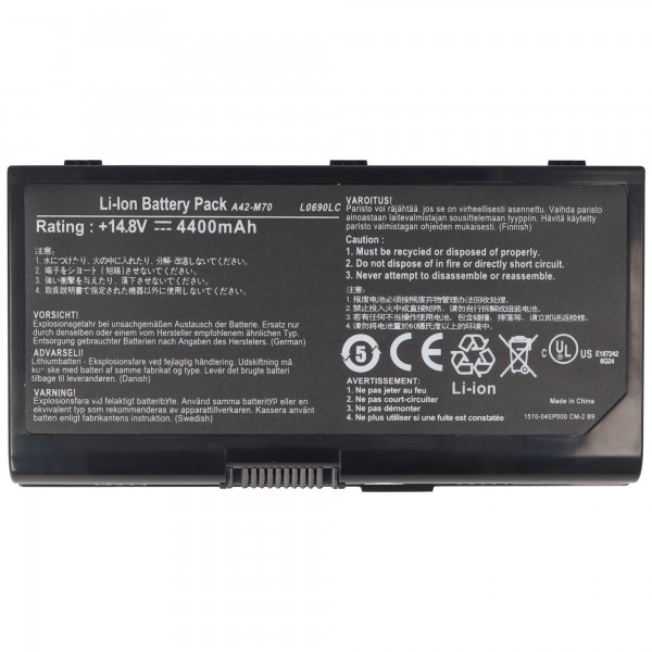 Batterie pour ASUS F70, G71, A42-M70, Li-ion, 14.8V, 4400mAh, 65.1Wh, noir