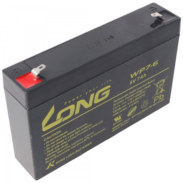 Kung Long WP7-6 Fil de Batterie 6 Volts 7 Ah, Faston 6.3mm
