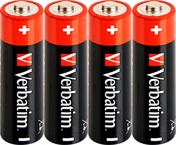 Pile alcaline Verbatim, Mignon, AA, LR06, 1,5 V Premium, film rétractable (paquet de 4)