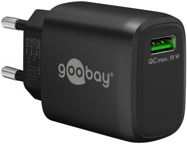 Goobay Chargeur rapide USB QC 3.0 (18 W) noir - 1x port USB-A (Quick Charge 3.0) - noir