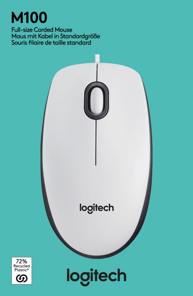 Logitech Mouse M100, USB, optique blanche, 1000 dpi, 3 boutons, vente au détail