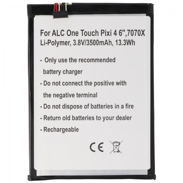 Batterie pour Alcatel One Touch Pixi 4 6 &quot;, 7070X, Li-Polymer, 3.8V, 3500mAh, 13.3Wh