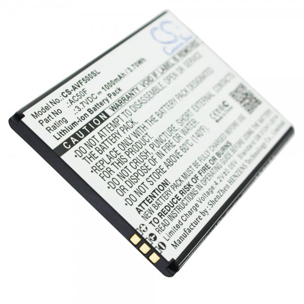 Batterie compatible uniquement avec les batteries Archos 50F Neon AC50FNEV, AC50F, Li-ion, 3,7 V, 1000 mAh, 3,7 Wh