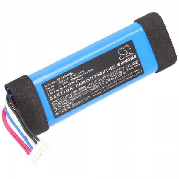 Remplacement de la batterie pour JBL Flip Essential pour haut-parleurs (3000mAh, 3.7V, Li-Polymer) tels que 0748-LF, 02-553-3494, 94x30.85x11.10mm