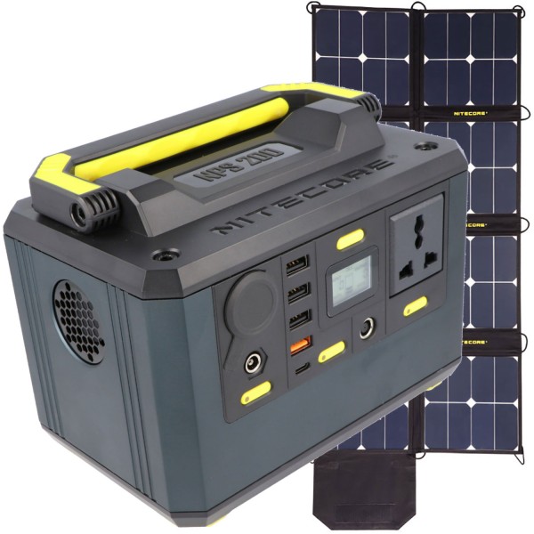 Powerstation Nitecore NPS200 54600mAh, 200Wh et panneau solaire pliable Nitecore FSP100 avec max. 100W
