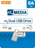 Mymedia Clé USB 2.0 OTG 64 Go, type AC, My Dual, blister argenté
