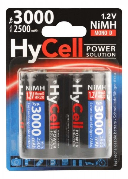 Batterie HyCell NiMH type 3000 Mono 2500mAh sous blister de 2