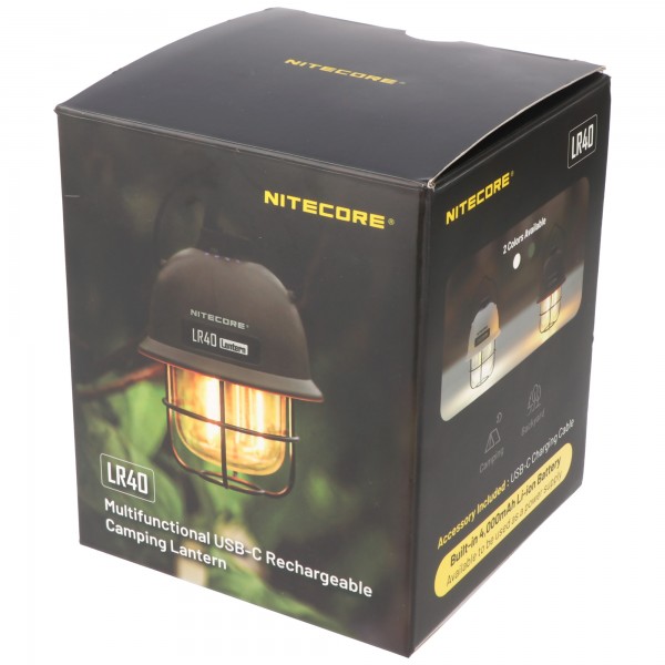 Lampe de camping LED Nitecore LR40 olive avec 2 couleurs de lumière, batterie incluse, fonction power bank