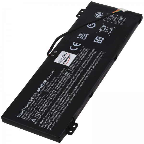 Batterie adaptée pour ordinateur portable de jeu Acer Nitro 5 AN515-55-53S4, Nitro 5 AN515-55-73LA, type AP18E7M - 15,4 V - 3700 mAh