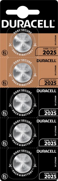Pile Duracell au lithium, pile bouton, CR2025, électronique 3 V, blister de vente au détail (paquet de 5)