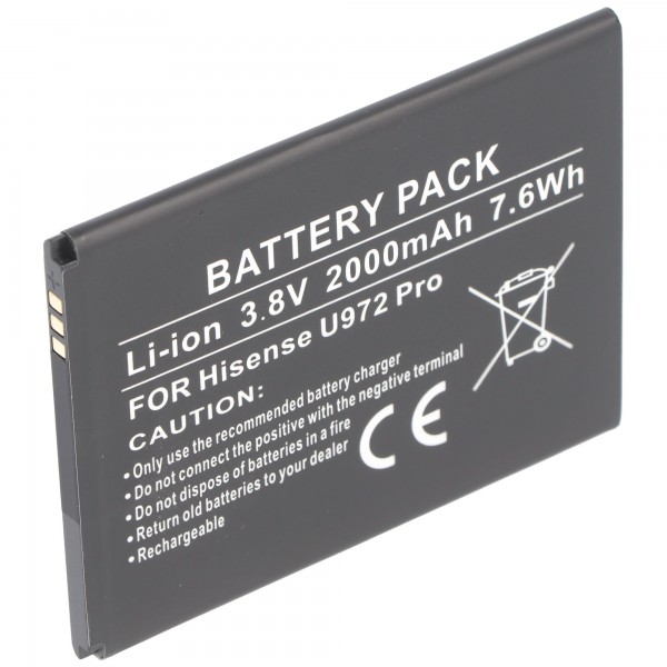 Batterie compatible pour la batterie Hisense U972 Pro Li38200F environ 76 x 59 x 5.1mm