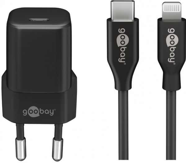 Kit de charge Goobay Lightning/USB-C™ PD nano (20 W) - Adaptateur secteur USB-C™ 20 W avec câble USB-C™ vers Lightning pour par ex. par exemple iPhone 12