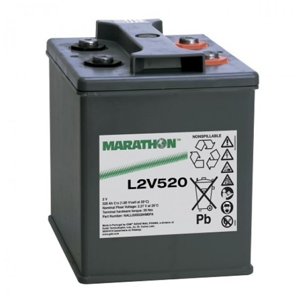 Batterie au plomb Exide Marathon L2V520 avec connexion à vis M8 2V, 520000mAh