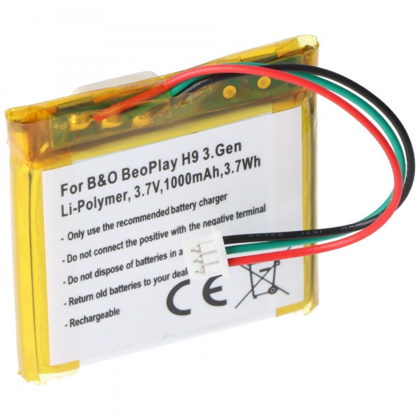 Batterie pour Bang & Olufsen BeoPlay H9 3e génération, Li-Polymère, 3,7 V, 1000 mAh, 3,7 Wh