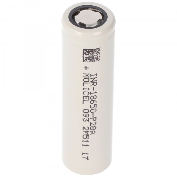 Batterie Li-ion Molicel INR18650-P28A, 2800mAh 35A, 3,6V - 3,7V non protégée, dessus plat, dimensions 65x18,45mm