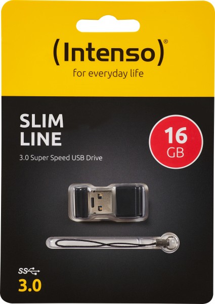 Intenso Clé USB 3.0 16 Go, Slim Line, noir type A, (R) 100 Mo/s, blister de vente au détail