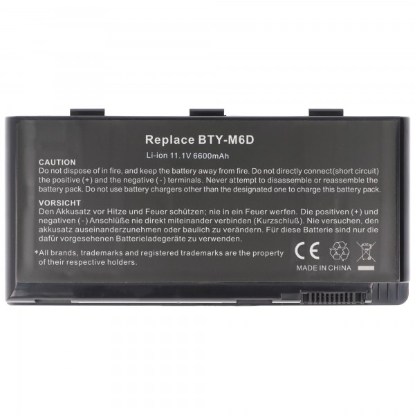 BTY-M6D batterie de remplacement pour MD97625, MD97654, Erazer X6813, MSI E6603