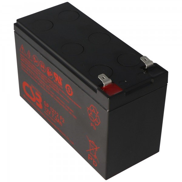 CSB-GP1272F2 Batterie au gel de plomb-acide 12 V AGM 7.2Ah, 151x65x100mm contacts Faston de6.3mm