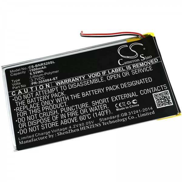 Batterie adaptée pour liseuse e-book Barnes & Noble GlowLight 3, BNRV520, type PR-305084-ST