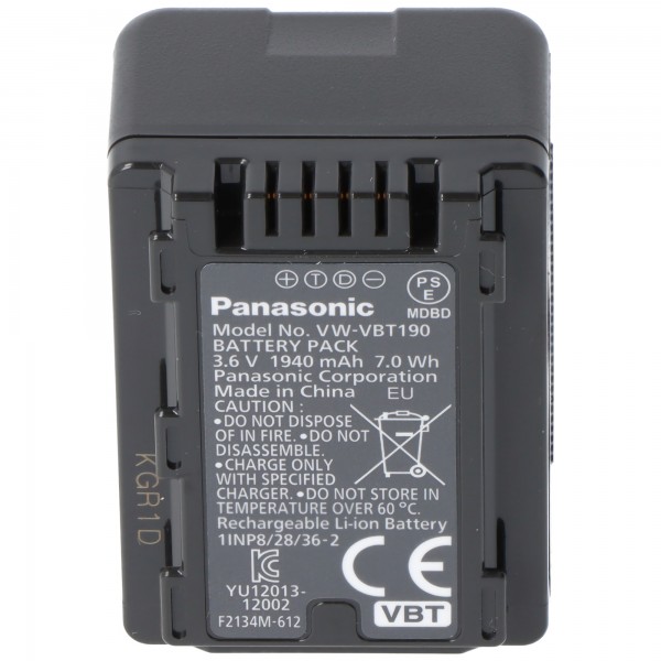 Batterie d'origine Panasonic VW-VBT190E-K VW-VBT190, HC-VXF999, HC-VX878, HC-VX989, HC-V110, HC-V130, HC-V180, HC-V180, HC-V210, HC-V210, HC-V250, HC- V270, HC-V380, HC-V510, HC-V550, HC-V727, HC-V757, HC-V777, HC-W
