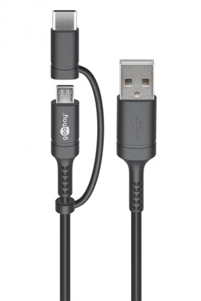 Câble combiné de charge et de synchronisation (avec USB A vers Micro-USB & USB-C) avec connecteur Micro-B et USB-C