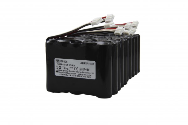 Batterie rechargeable NiMH (paquet de 10) adaptée à la pompe à seringue Fresenius / Injektomat Agilia 6 Volt 1,9 Ah conforme CE