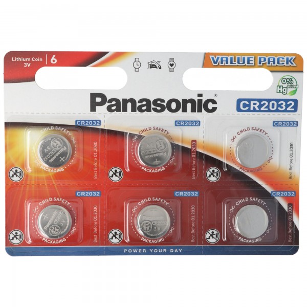 La pile au lithium Panasonic CR2032 du paquet de 6, IEC CR 2032, peut être stockée jusqu'à 10 ans