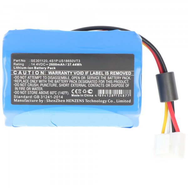 Batterie de technologie médicale en remplacement pour ResMed 4S1P US18650VT3, SE301120 - 2600mAh, 14.4V, Li-Ion