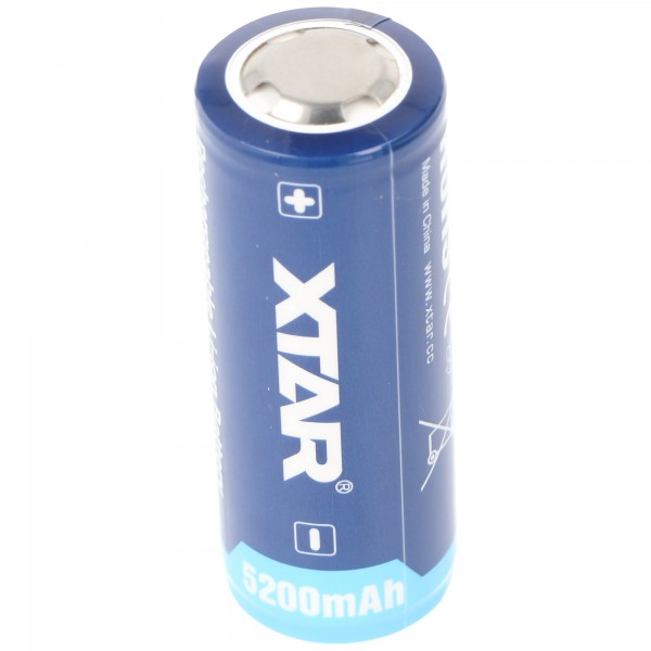 XTAR 26650 - 5200mAh, batterie Li-Ion 3,6V - 3,7V, protégée par PCB, 26,5x68,2 mm