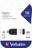 Verbatim Clé USB 2.0 OTG 16 Go, Adaptateur Micro-B, Nano (R) 12 Mo/s, (W) 5 Mo/s, blister de vente au détail