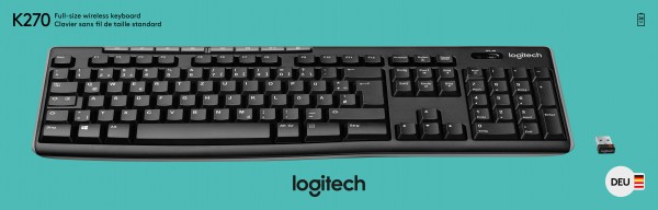 Logitech Keyboard K270, Sans fil, Unifying, noir DE, Vente au détail