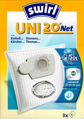Sac aspirateur universel Swirl UNI20net, renforcé, 10-20cm, Ø59-70mm pour aspirateurs AEG, Bosch, Clatronic, Einhell, Kärcher