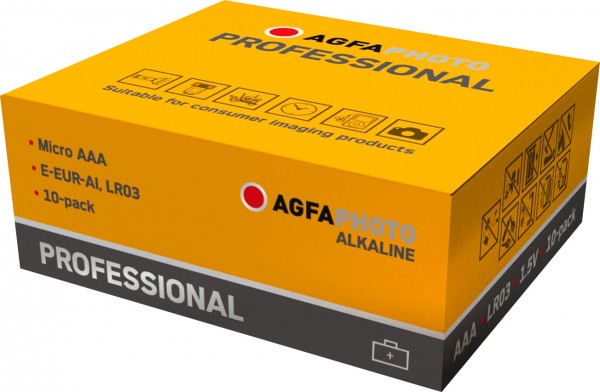Agfaphoto Piles alcalines, micro, AAA, LR03, 1,5 V professionnelles, boîte de vente au détail (paquet de 10)