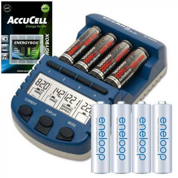 Technoline BC 1000 Set chargeur de batterie bleu avec Sanyo Eneloop HR-3UTGB et AccuCell BatterieBox