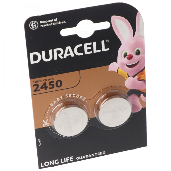 Pile Duracell au lithium, pile bouton, CR2450, électronique 3 V, blister de vente au détail (paquet de 2)