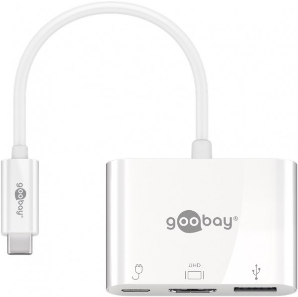 Adaptateur multiport Goobay USB-C™ HDMI™ (4K30Hz)+C, 3A 60W, blanc - Étend un appareil USB-C™ avec un port HDMI™ et un port USB A 3.0