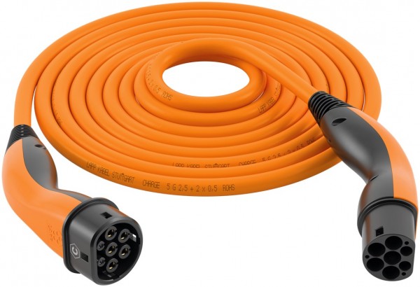 Câble de recharge LAPP MOBILITY HELIX® Type 2, jusqu'à 22 kW, 5 m, Orange - 32 A, triphasé, pour recharger les voitures hybrides et électriques avec connexion de Type 2