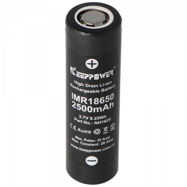 KeepPower IMR18650 - Batterie Li-Ion pour cellules à courant élevé, 2500mAh 3.6V - 3.7V
