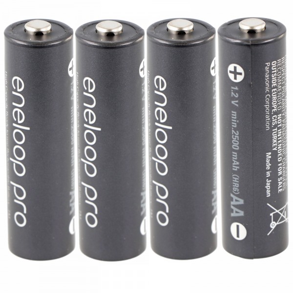 Panasonic eneloop pro, préchargé, blister de vente au détail (lot de 4) Batterie rechargeable BK-3HCDE/4BE NiMH, Mignon, AA, HR06, 1,2 V et 2 500 mAh 5410853064152