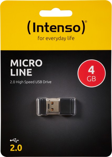 Intenso Clé USB 2.0 4 Go, Micro Line, noir (R) 16,5 Mo/s, (W) 6,5 Mo/s, blister de vente au détail