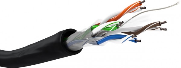 Câble réseau extérieur Goobay CAT 6, U/UTP, noir - conducteur en aluminium cuivré (CCA), AWG 24/7 (torsadé), gaine de câble en polyéthylène (PE)