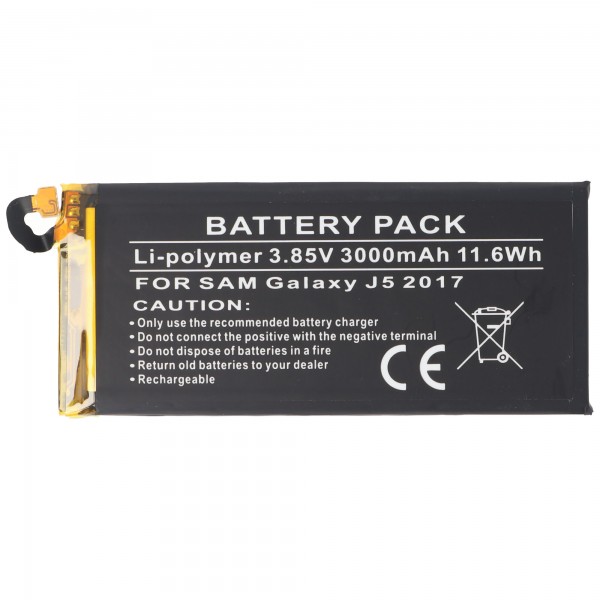 Batterie pour Samsung Galaxy J5 2017, Li-Polymer, 3.85V, 3000mAh, 11.6Wh, intégrée, sans outil