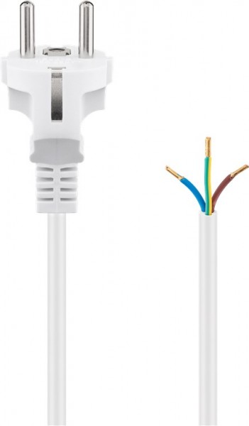 Câble de contact de protection Goobay à confectionner, 1,5 m, blanc - fiche de contact de protection (type F, CEE 7/7) > extrémités de câble libres