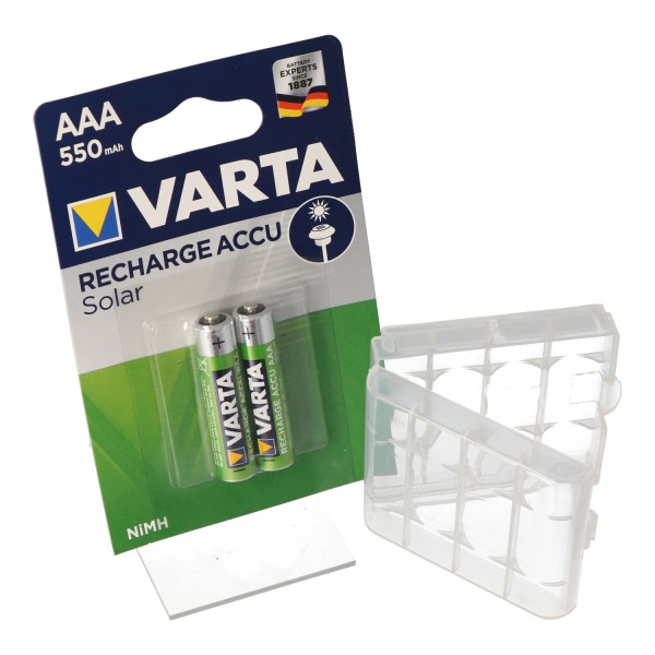 Batterie solaire NiMH AAA Micro Varta 550 mAh, idéale pour l'éclairage de jardin, avec BatterieBox