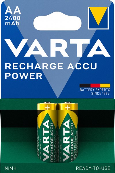 Batterie Varta NiMH, Mignon, AA, HR06, 1,2 V/2 400 mAh Accu Power, préchargée, blister de vente au détail (paquet de 2)