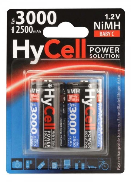 Batterie HyCell NiMH type 3000 Baby 2500mAh sous blister de 2